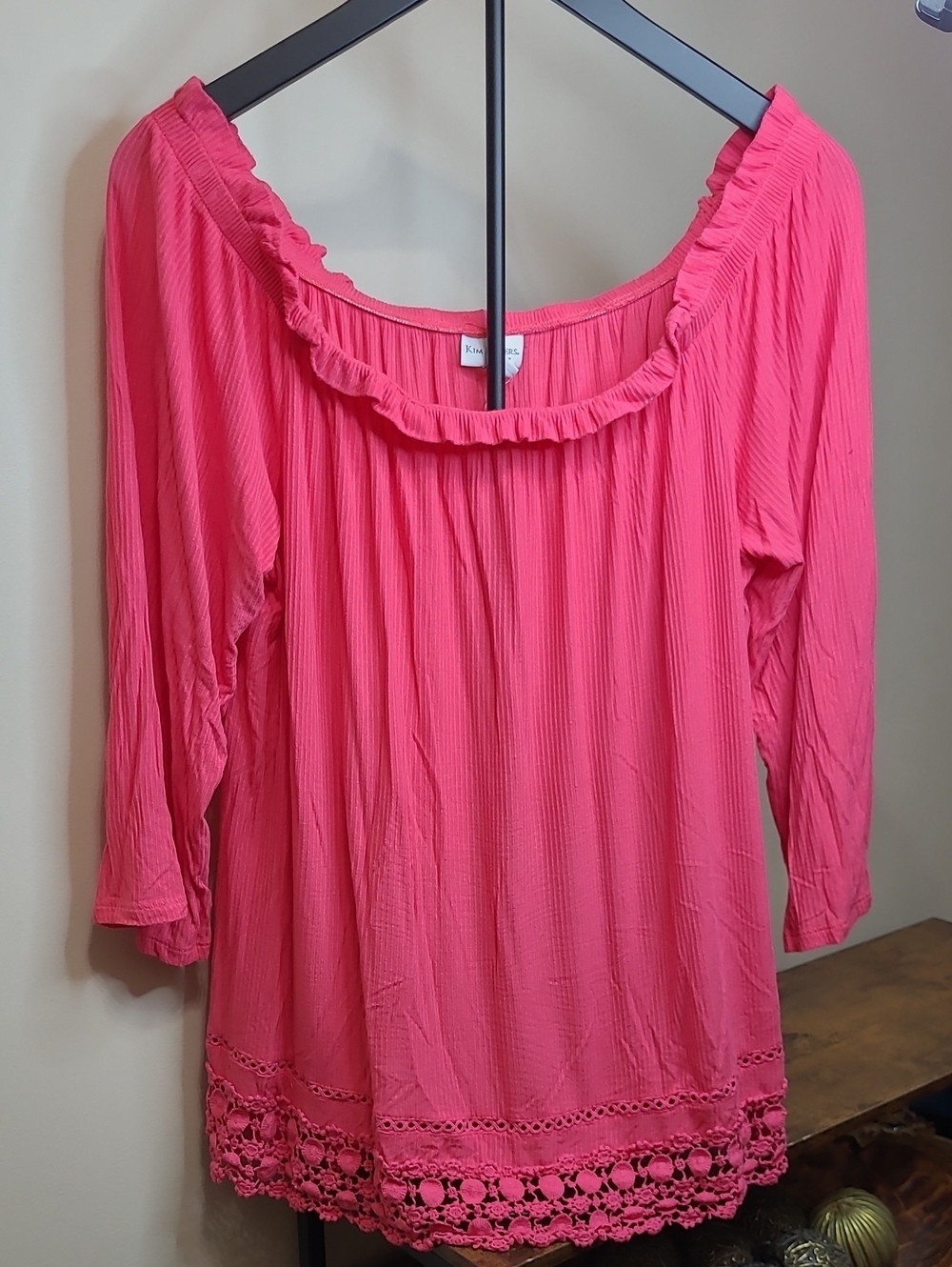 Kim Rogers Pink Crochet-Hem Off-the-Shoulder Peasant Blouse size 1X